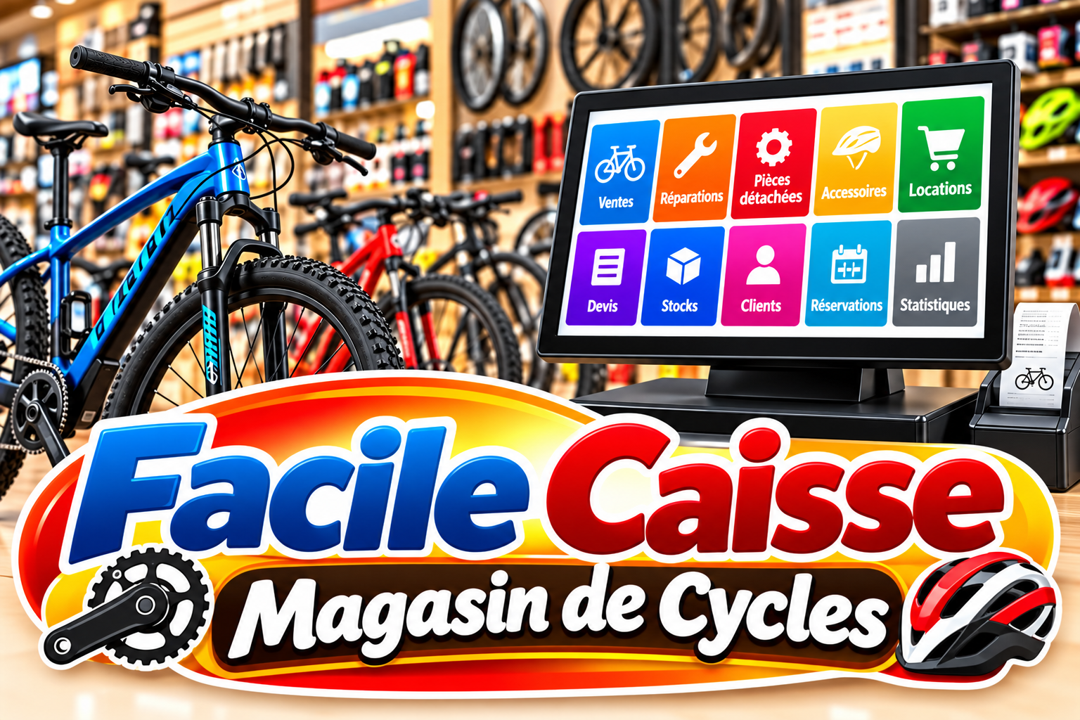 Facile Caisse magasin de cycles : vélos, réparations, accessoires et caisse tactile